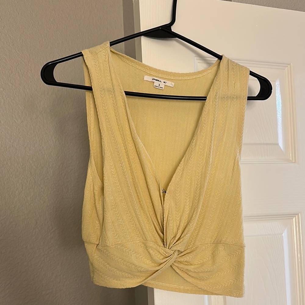 O'Neill Butter Yellow Crop Tie Front Tank Top